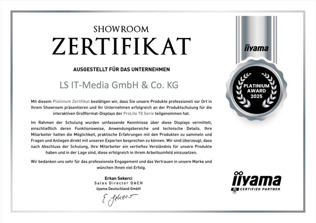 Iiyama Platinum Zertifikat